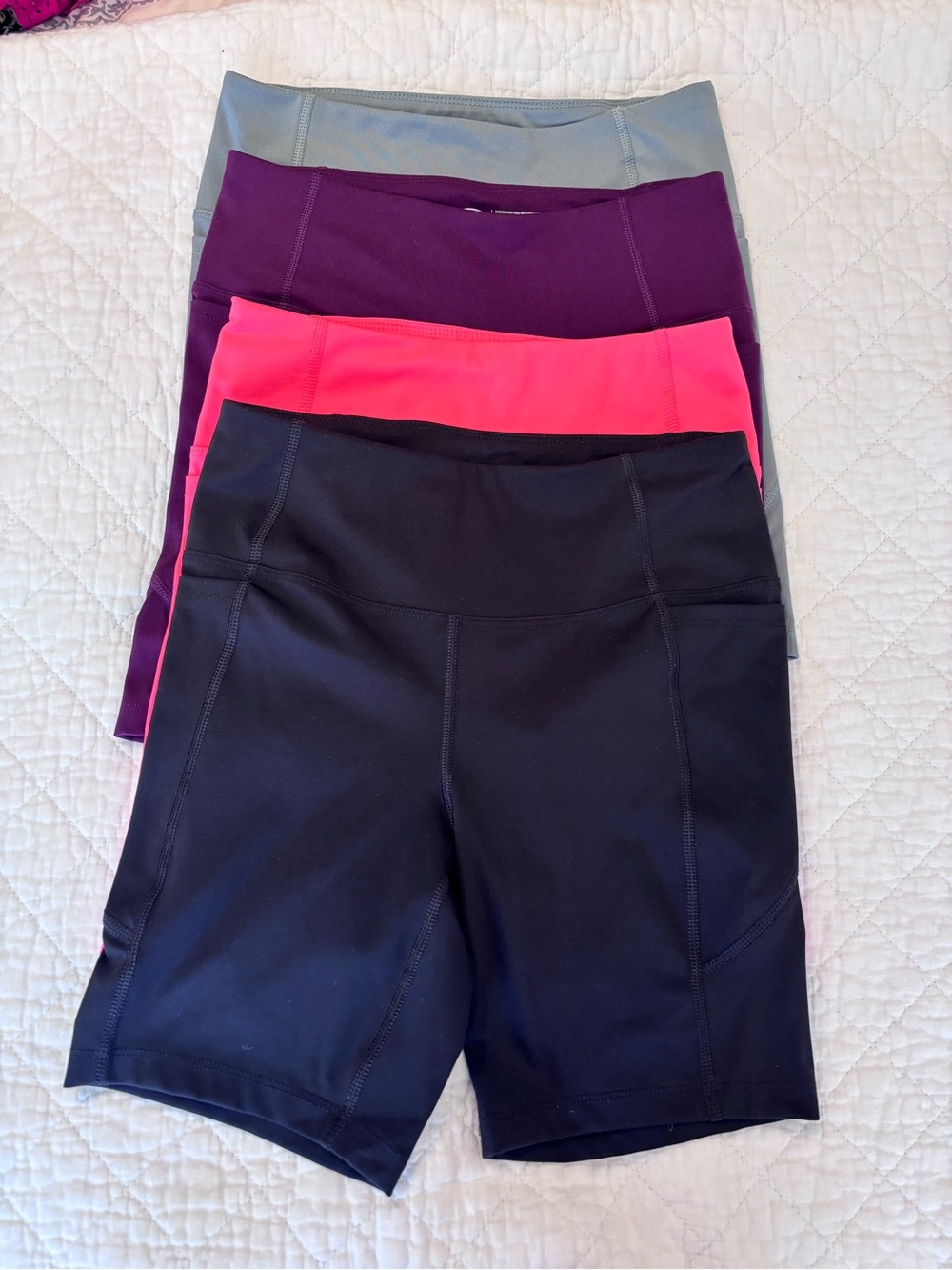 Athletic Works Women's Bike Shorts 4 Pack - Black, Neon Pink, Plum, Sage